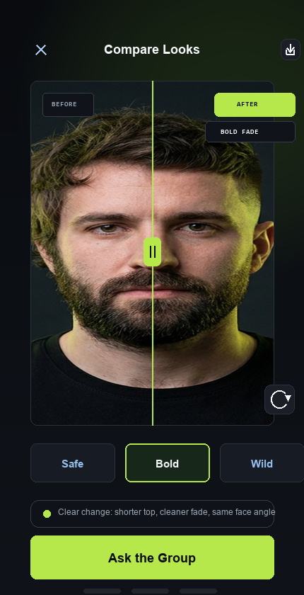 RegretCam app preview for buzz cut filter