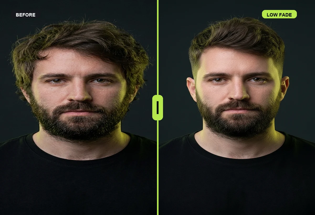 Photorealistic low fade before and after preview