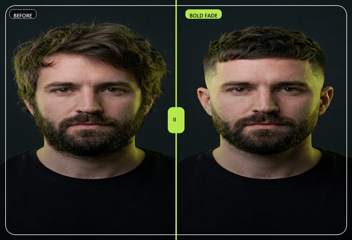 Photorealistic haircut before and after preview