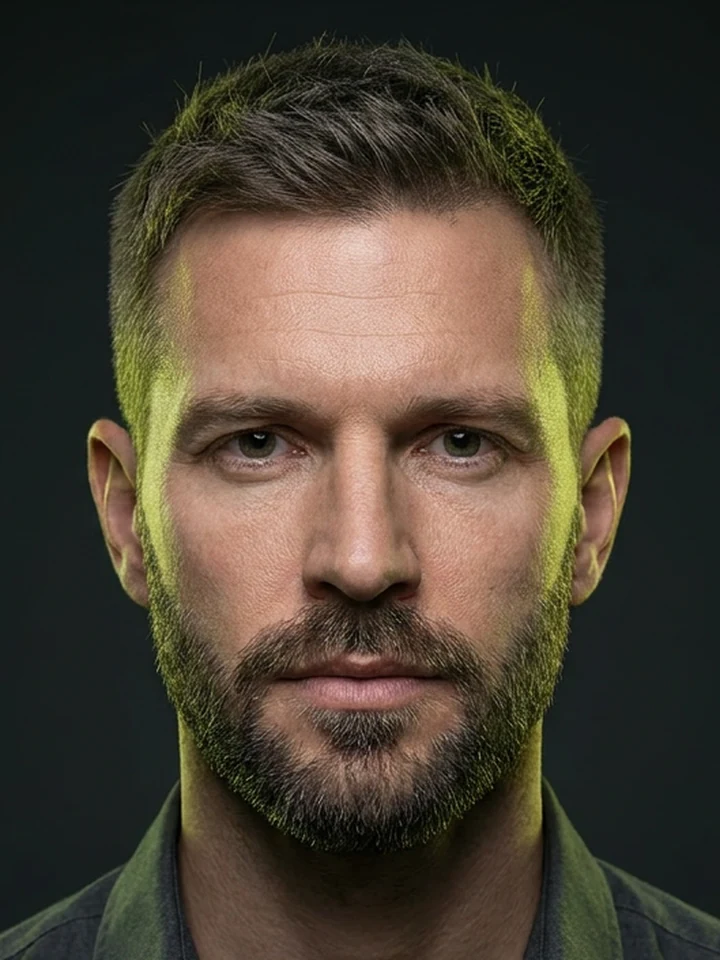 After preview with short beard and mustache styling